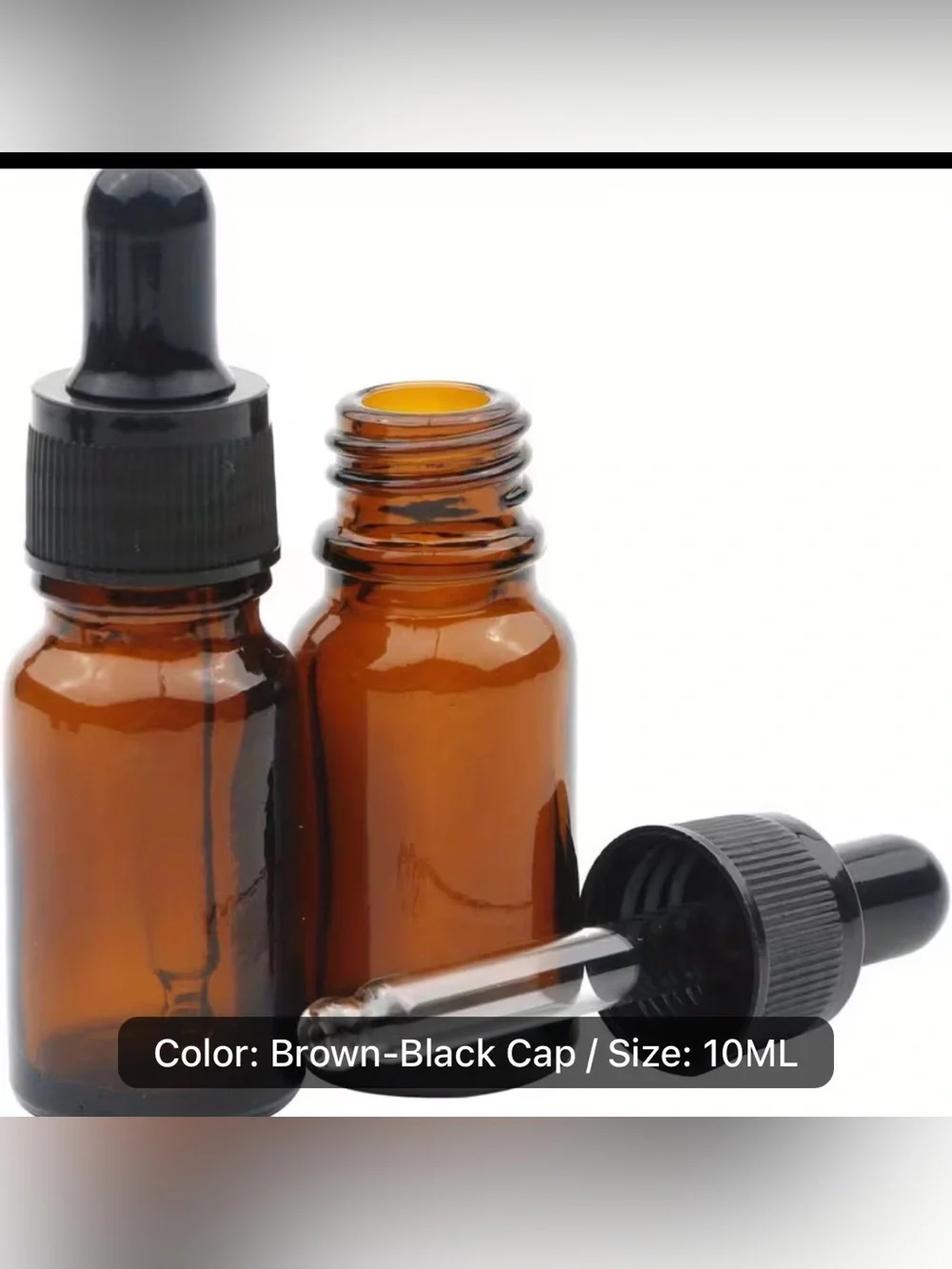 Eight (8) Amber Glass Dropper Bottle with Black Dropper Cap - 10ml vials